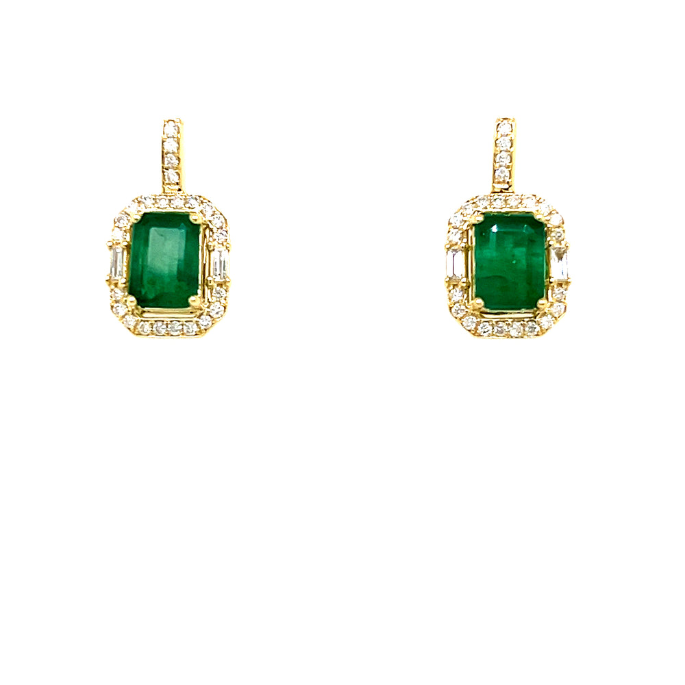 14K Yellow Gold 2.05cttw Emerald & 0.36cttw Diamond Earrings