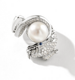 Naga Heritage Silver 0.55cttw Diamond Pave Ring with Cultured FW Pearl & Blue Sapphire