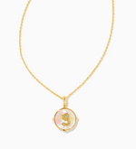 Letter S Gold Plated Disc Pendant in Iridescent Abalone by Kendra Scott