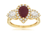 14K Yellow Gold Pear Cut Ruby & Diamond Ring by RJM
