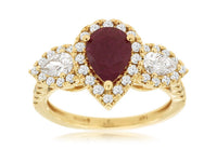 14K Yellow Gold Pear Cut Ruby & Diamond Ring by RJM