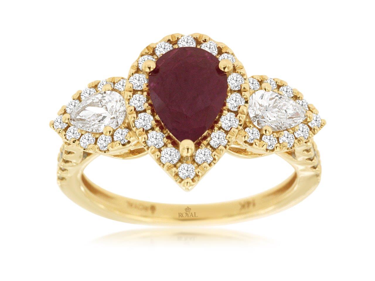 14K Yellow Gold Pear Cut Ruby & Diamond Ring by RJM