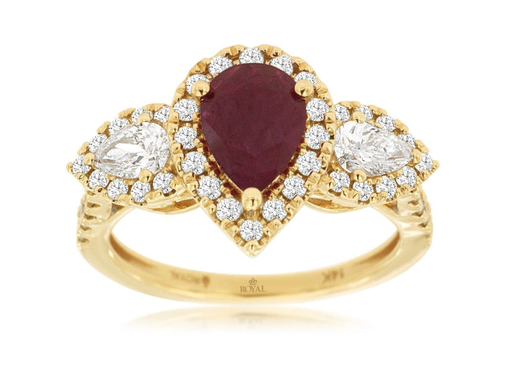 14K Yellow Gold Pear Cut Ruby & Diamond Ring by RJM