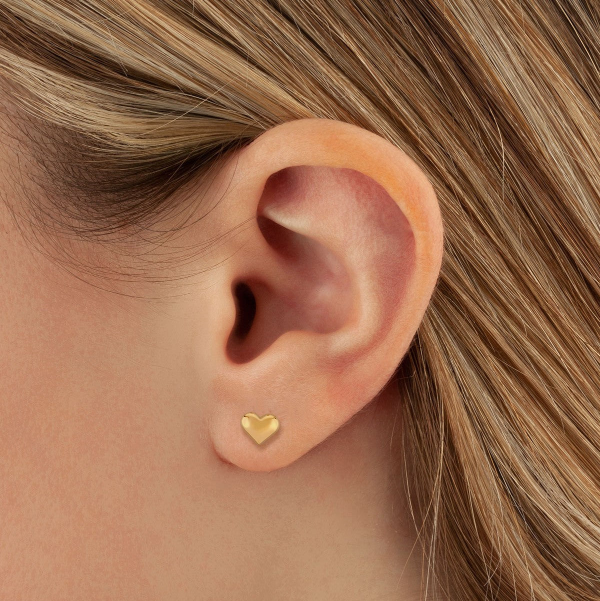 14K Yellow Gold Puffed Heart Stud Earrings