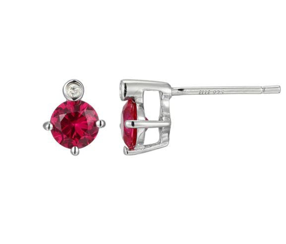 Sterling Silver Created Ruby Birthstone Earrings by ELLE