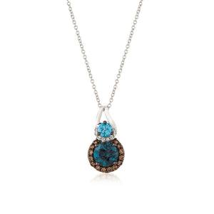 14K Vanilla Gold 1.50ct Deep Sea Blue Topaz, 0.29ct Blue Topaz & 0.22cttw Choc & Van Diamond Necklace by Le Vian