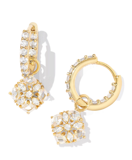 Dira Yellow Gold Plated White Crystal Huggie Earrings by Kendra Scott