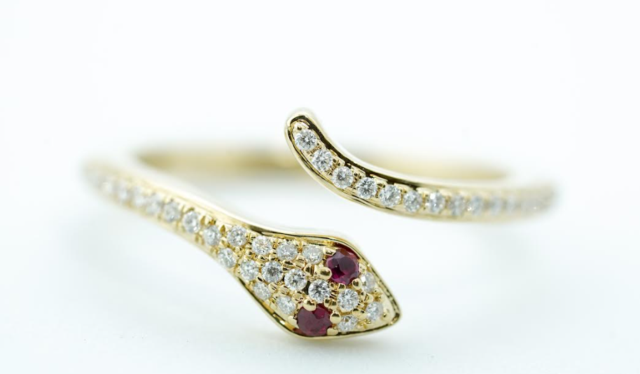 14K Yellow Gold 0.18cttw Diamond & 0.04cttw Ruby Ring by RJM