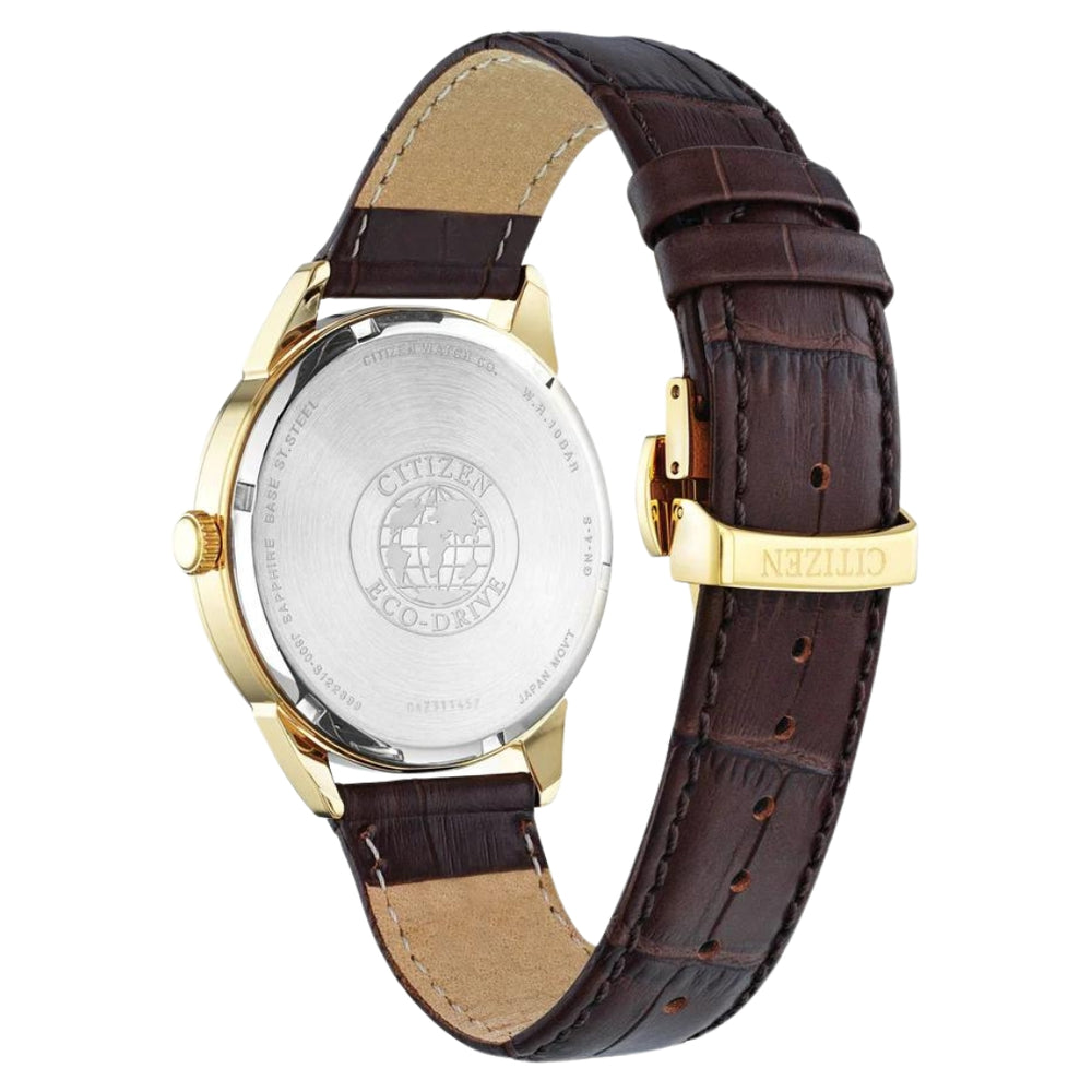 Rolan Stainless-Steel Gold-Tone Case & Ash Brown Leather Strap Watch by Citizen