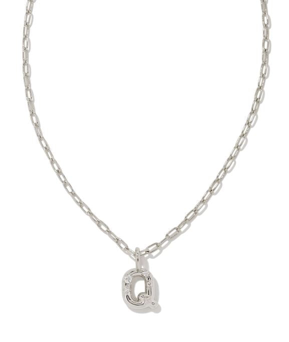 Crystal Letter Q Silver White CZ Short Pendant Necklace by Kendra Scott
