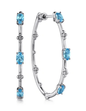 Sterling Silver 1.53cttw Swiss Blue Topaz Bujukan Classic 40mm Hoop Earrings by Gabriel