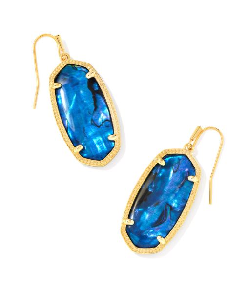 Ellie Gold Plated Navy Abalone Drop Earrings by Kendra Scott