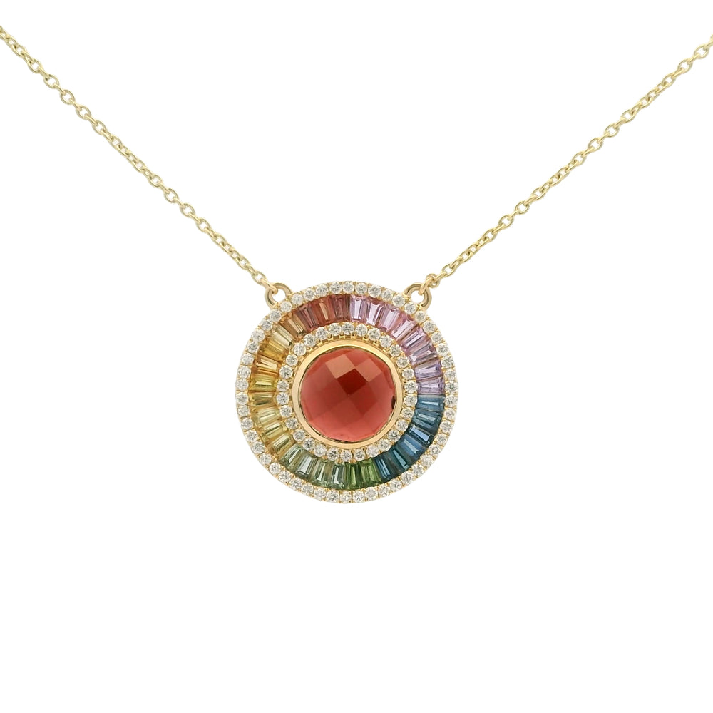 14K Yellow Gold 2.84ct Garnet, 1.60cttw Multi Sapphire, & 0.37cttw Diamond Necklace by Bellarri