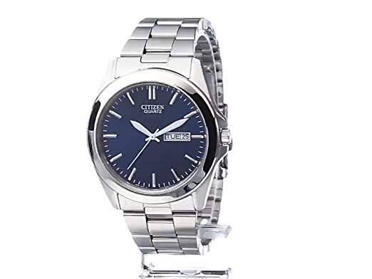 Men's Quartz Silver-Tone Stainless Steel Watch with Blue Dial by Citizen