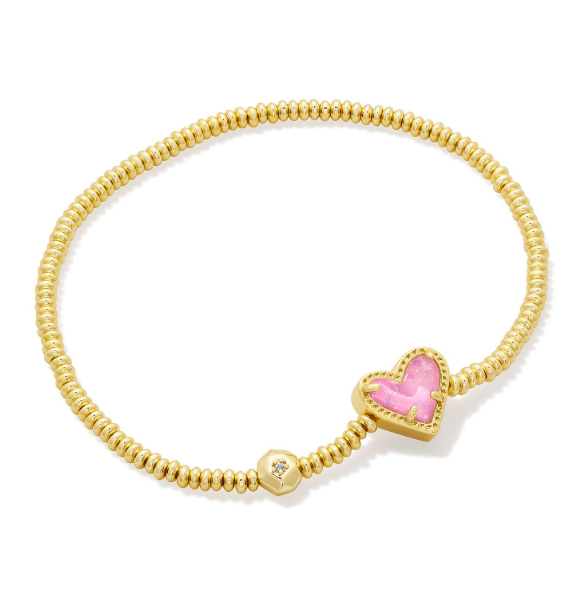 Ari Heart Gold Plated Pink Iridescent Glitter Glass Stretch Bracelet by Kendra Scott