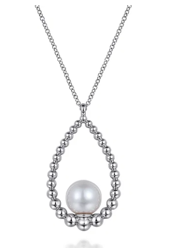 Sterling Silver 0.79ct Fresh Water Pearl Bujukan Drop Necklace by Gabriel