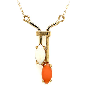 Estate Opal & Coral Lavalier Necklace