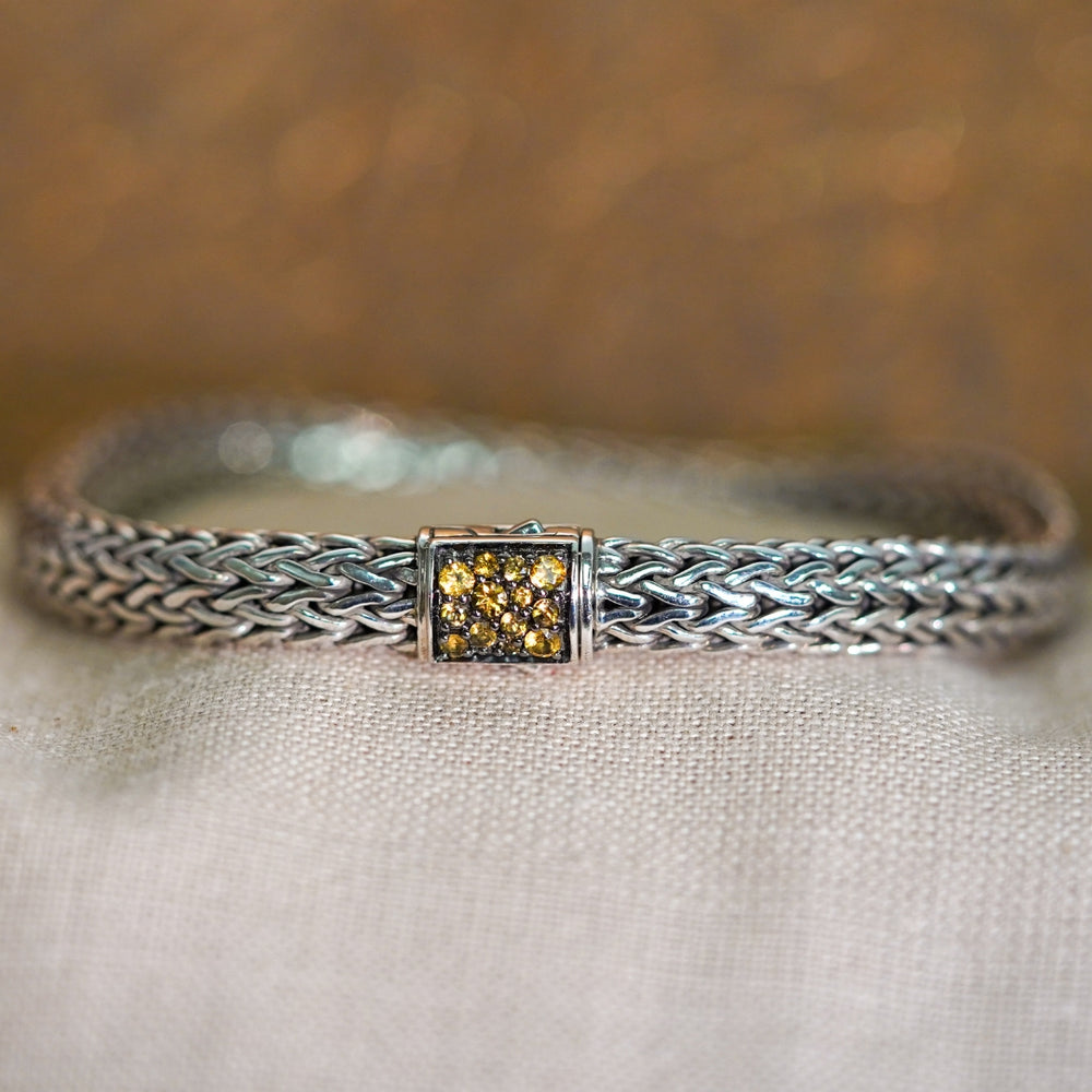 Icon Silver Sm Reversible Bracelet w/ Treated Blk Sapphire & Citrine Sz M by John Hardy