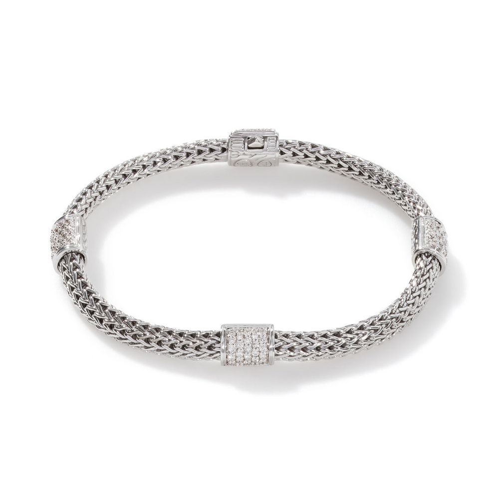 Icon Silver Diamond Pave Four Station Bracelet by John Hardy