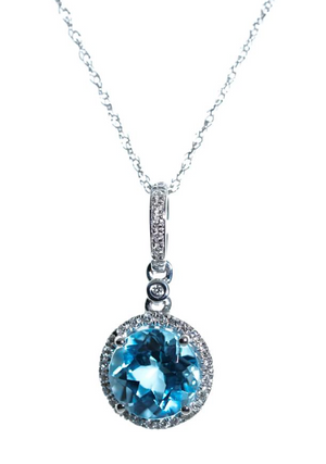 14K White Gold 2.25cttw Blue Topaz & 0.12cttw Diamond Pendant Necklace by RJM