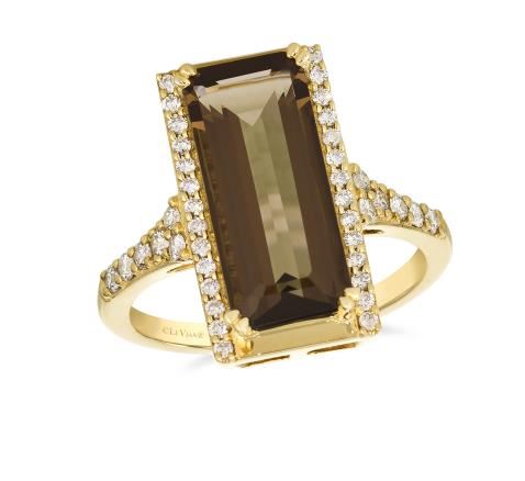 14K Honey Gold 4.25 Chocolate Quartz & 0.36cttw Nude Diamond Ring by LeVian