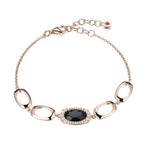 Sterling Silver Rose Plated Bracelet with Genuine Black Agate by ELLE