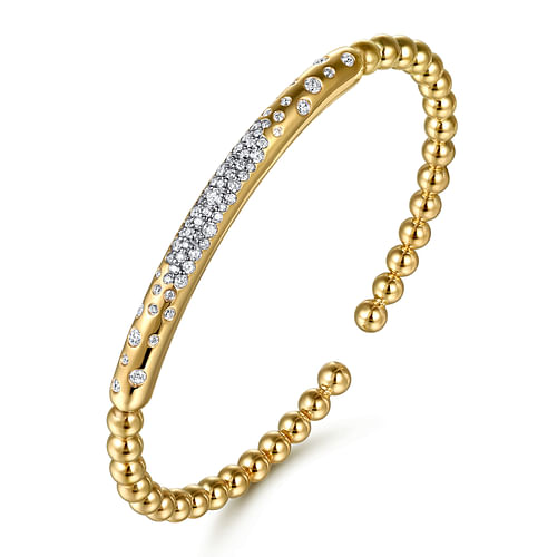 14K Yellow Gold Bujukan Pave Diamond Split Bangle Bracelet by Gabriel