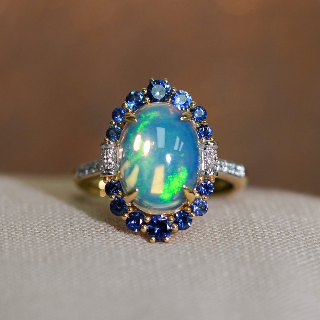 14K Rose Gold 3.54ct Opal, 0.84cttw Sapphire, 0.10cttw Diamond Ring by Bellarri