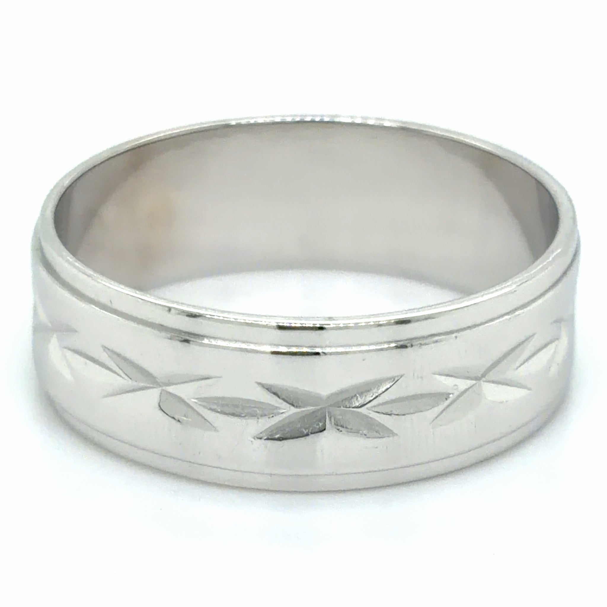 Estate White Gold Patterned Wedding Band