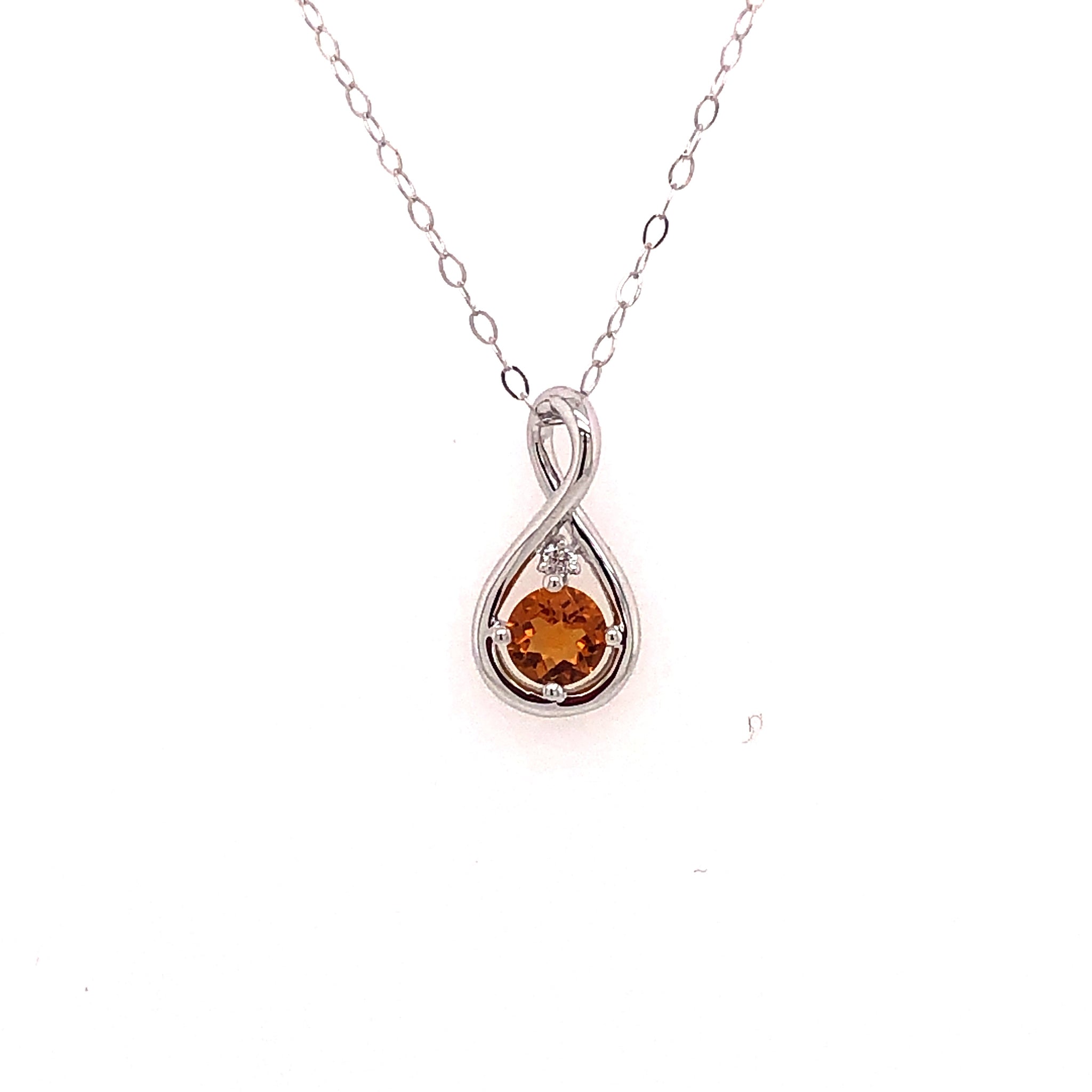 14K White Gold Citrine & Diamond Pendant