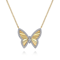 14K White & Yellow Gold 0.26cttw SI GH Diamond Cut Butterfly Necklace by Gabriel