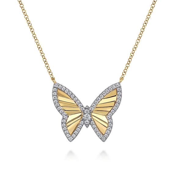 14K White & Yellow Gold 0.26cttw SI GH Diamond Cut Butterfly Necklace by Gabriel