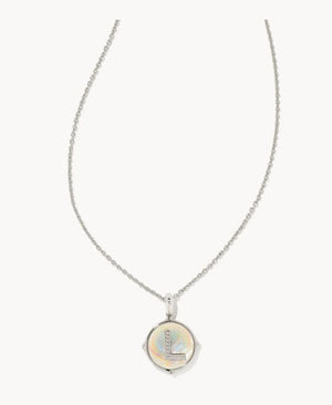 Letter L  Silver Plated Disc Reversible Necklace in Iridescent Abalone by Kendra Scott