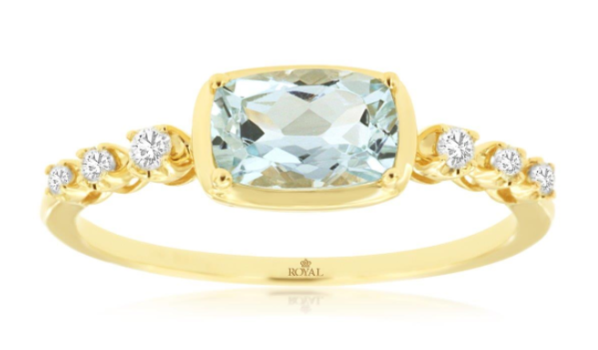 14K Yellow Gold 0.75ct Aquamarine & 0.14cttw Diamond Ring