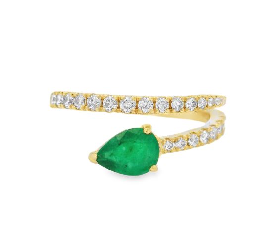 14K Yellow Gold Pear Cut Emerald & Diamond Ring by RJM