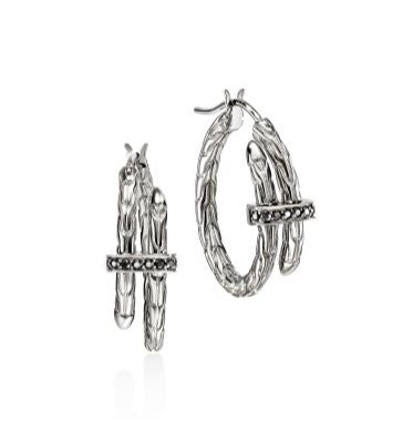 Spear Silver Hoop Earrings with Treated Black Sapphire by John Hardy
