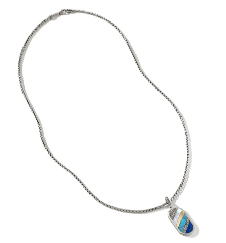 Carved Chain 18K Gold & Silver Pendant with MOP, Treated Turquoise with Black Matrix & Lapis Lazuli by John Hardy