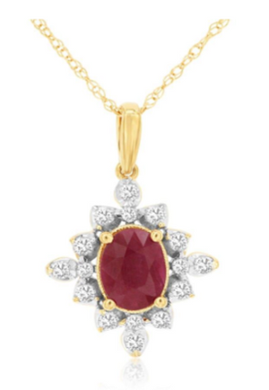 14K Yellow Gold 0.90ct Ruby & 0.25cttw Diamond Pendant Necklace by RJM