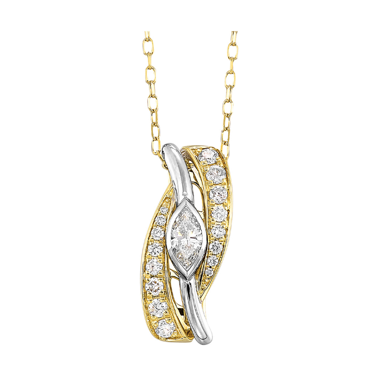 14K Yellow & White Gold Diamond Pendant Necklace