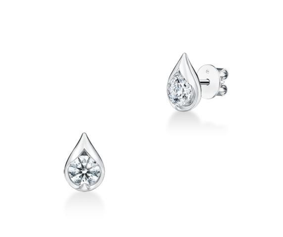 18K White Gold 1.08cttw VS IJ HOF LU Diamond Droplet Huggies