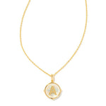 Letter A Gold Plated Disc Pendant in Iridescent Abalone by Kendra Scott