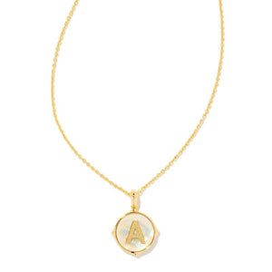 Letter A Gold Disc Pendant in Iridescent Abalone by Kendra Scott
