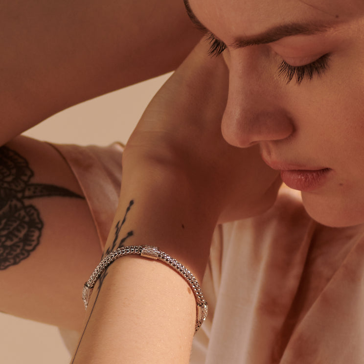 Icon Silver Diamond Pave Four Station Bracelet by John Hardy