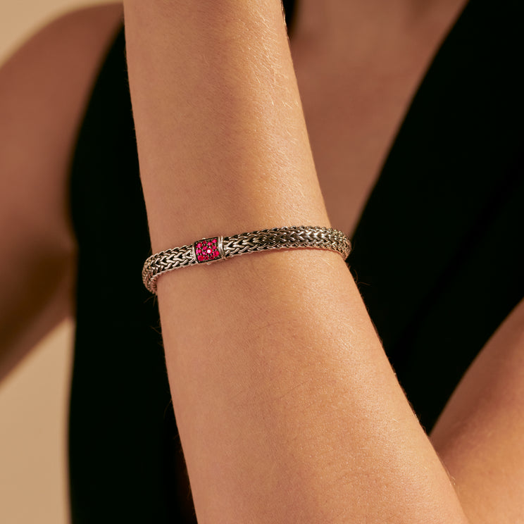 Icon Silver Reversible Birthstone Bracelet in Ruby by John Hardy