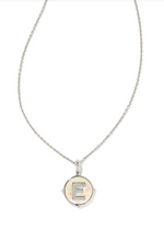 Letter E Silver Plated Disc Reversible Necklace in Iridescent Abalone by Kendra Scott