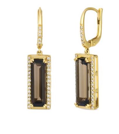 14K Honey Gold 4.60cttw Chocolate Quartz & 0.38cttw Nude Diamond Earrings by LeVian