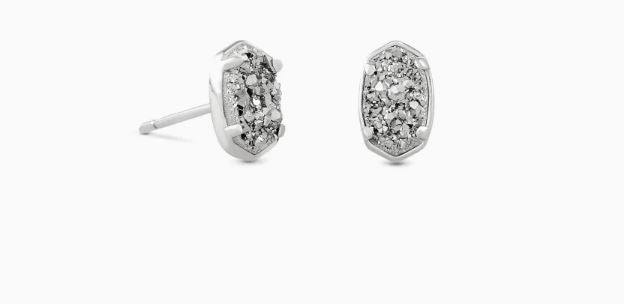 Emilie Silver Stud Earrings Platinum Drusy by Kendra Scott