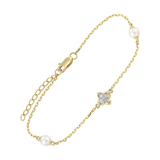 14K Yellow Gold 0.08cttw Diamond & Pearl Bracelet