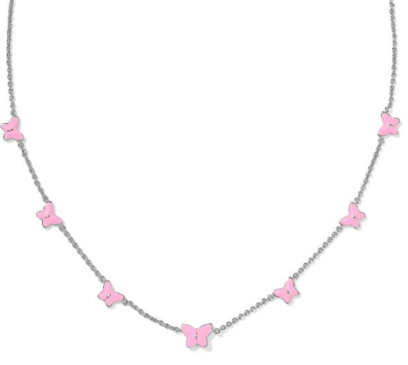 Lillia Butterfly Silver Pink Enamel Strand Necklace by Kendra Scott