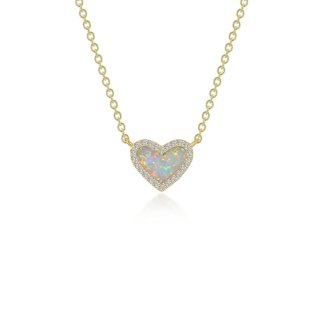 SS/GP 2.20cttw Simulated Opal & Simulated Diamond Heart Necklace 18"